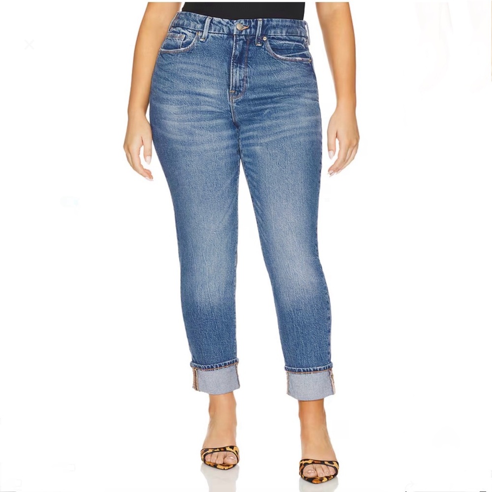 Good American The Weekender Cuffed Jeans, Medium Wash Classic Denim, 16